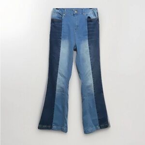 Vintage Style Womens Large Wide Leg Color Block Jeans Paneled Denim 2 Tone